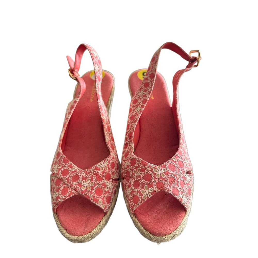 New Liz Claiborne Womens Red Open-Toe Espadrille Wedge Sandals 9M Fabric Upper &